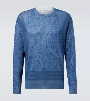 Шелковый и кашемировый свитер с узором пейсли Etro, Print on Blue Base