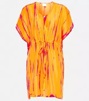 Шелковый кафтан, окрашенный в технике галстук ANNA KOSTUROVA, оранжевый