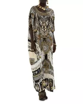 Шелковый кафтан с круглым вырезом в храмах Дендары Camilla, мультиколор