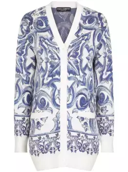 Шелковый кардиган с принтом Majolica DOLCE & GABBANA, белый