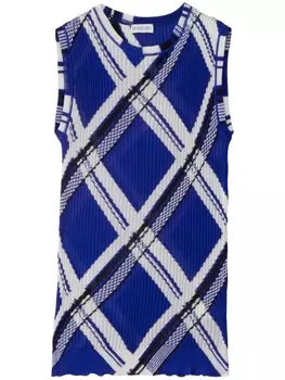 Шелковый клетчатый топ в рубчик Burberry, синий