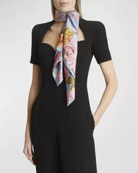 Шелковый квадратный шарф с цветочной монограммой Balmain, цвет Aaa Multicolore