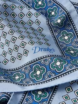 Шелковый нагрудный платок с принтом DRAKE'S, синий