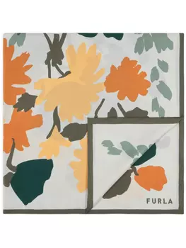 Шелковый платок с цветочным принтом Furla, белый