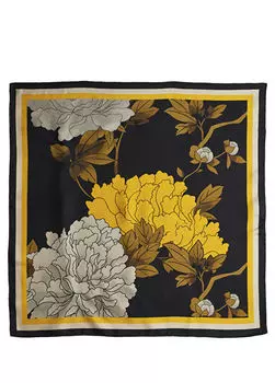 Шелковый шарф 90х90 с цветочным узором Beymen Club, черный