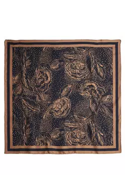 Шелковый шарф 90х90 с узором Beymen Club, черный