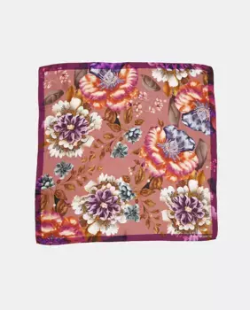 Шелковый шарф бордовых и фуксиевых тонов с крупным цветочным принтом Fio de Marti, цвет Granate