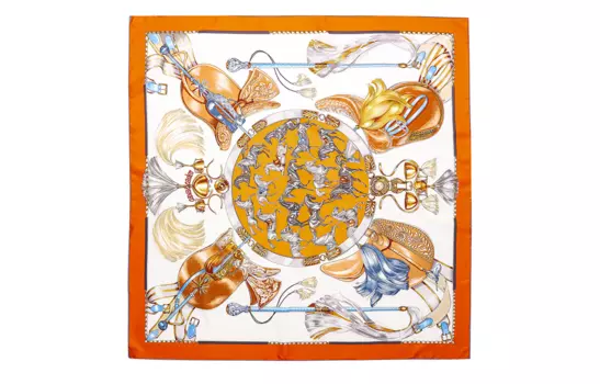 Шелковый шарф Cavalcades женский HERMES, Orange/White/Rusty Red