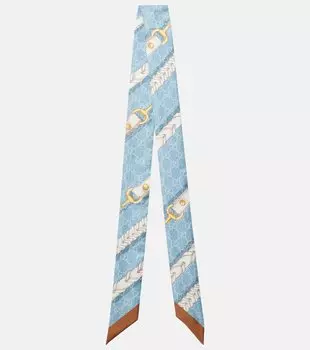 Шелковый шарф GG Gucci, Sky Blue/Light Brown