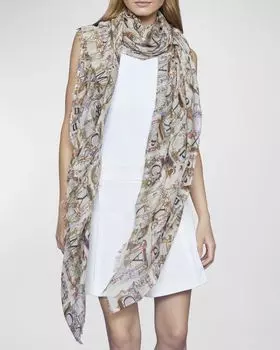 Шелковый шарф из модала с принтом алфавита Faliero Sarti, цвет Multi