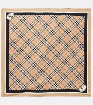 Шелковый шарф из твила Check Burberry, песочный