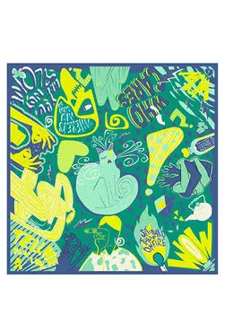 Шелковый шарф «Котик» 90х90 см. Quff, зеленый