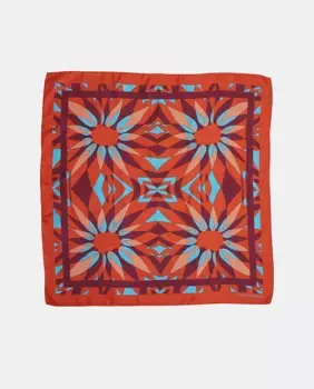 Шелковый шарф с этническим принтом в красных и небесно-голубых тонах Fio de Marti