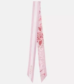 Шелковый шарф с цветочным принтом Gucci, Mauve/Pink
