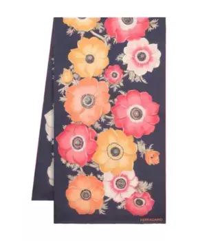 Шелковый шарф с цветочным узором прямоугольной формы Salvatore Ferragamo, мультиколор