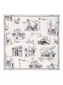 Шелковый шарф с принтом Burberry London Landmarks, белый
