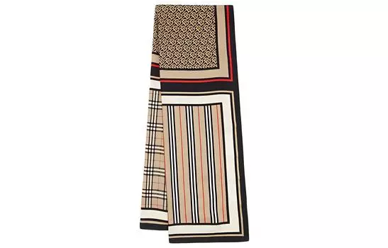 Шелковый шарф с принтом в полоску и клетку Monogram Icon Burberry