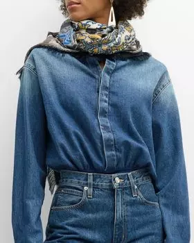 Шелковый шарф с разными узорами Pierre-Louis Mascia, цвет Blue Yellow Cheetah Print