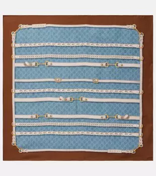 Шелковый шарф твил с подвеской Horsebit Gucci, Sky Blue/Light Brown