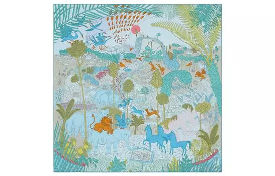 Шелковый шарф унисекс Le Carnaval Des Animau HERMES, синий