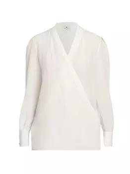 Шелковый шифоновый топ с запахом Etro, белый