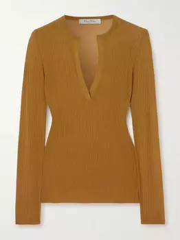 Шелковый свитер в рубчик Max Mara, бронзовый
