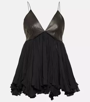 Шелковый топ anita с кожаной отделкой Khaite, черный