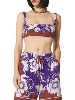 Шелковый топ без косточек street flowers Valentino Garavani Purple