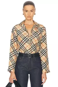 Шелковый топ Burberry, цвет Sand IP Check