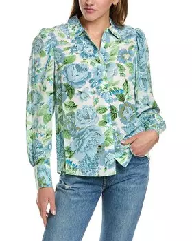 Шелковый топ Elie Tahari с рукавами-фонариками, белый