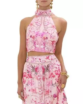 Шелковый топ-халтер в цвете Botanical Novella Camilla, мультиколор