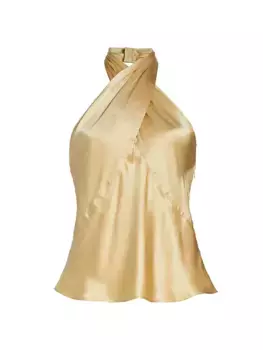 Шелковый топ Letitia с закрученным воротником L'Agence, цвет marzipan