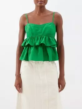 Шелковый топ на бретельках amrita с оборками Ulla Johnson, зеленый