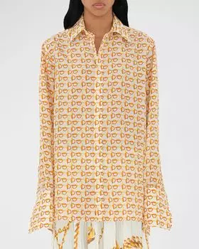 Шелковый топ на пуговицах с принтом Toggle Burberry, цвет Goldwhite