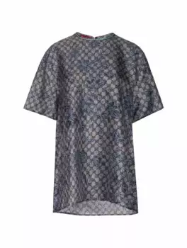 Шелковый топ с цветочным принтом Gucci, синий