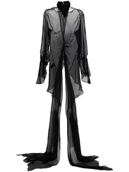 Шелковый топ с драпировкой Mugler, черный