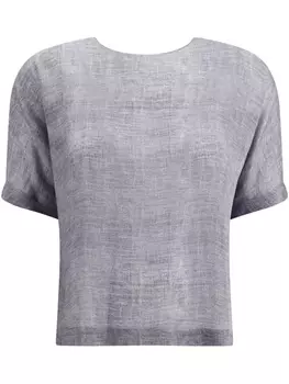 Шелковый топ с короткими рукавами от Giorgio Armani, серый