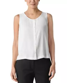 Шелковый топ с круглым вырезом из креп-жоржета Eileen Fisher, слоновая кость/кремовый