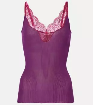 Шелковый топ с кружевной отделкой Saint Laurent, Aubergine / Fuchsia