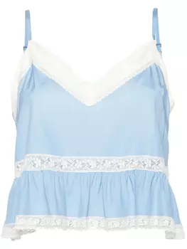 Шелковый топ с кружевом P.A.R.O.S.H., синий