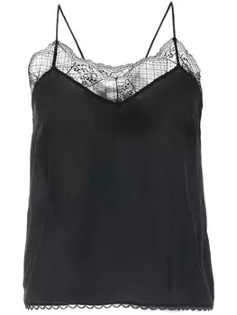 Шелковый топ с кружевом Stella Nova, черный
