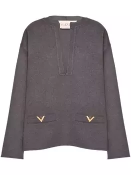 Шелковый топ с логотипом VGold Valentino Garavani, серый