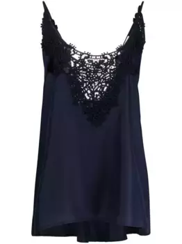 Шелковый топ с отделкой в технике макраме P.A.R.O.S.H., синий