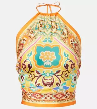 Шелковый топ с принтом и бретелью-хомут Etro, Stampa F.Do Giallo