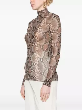 Шелковый топ с принтом «питон» Jil Sander, коричневый
