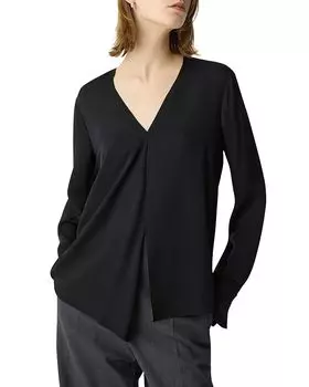 Шелковый топ с разрезом Theory, черный