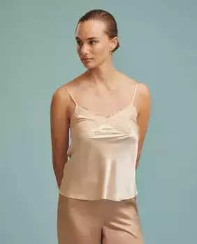 Шелковый топ с регулируемыми бретелями Lise Charmel, бежевый