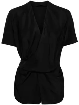 Шелковый топ с V-образным вырезом и запахом JNBY, черный