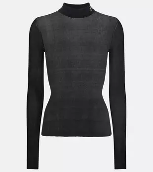 Шелковый топ с воротником-стойкой и монограммой SAINT LAURENT, черный