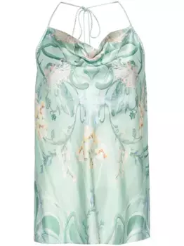 Шелковый топ с вырезом халтер и цветочным принтом Camilla, зеленый